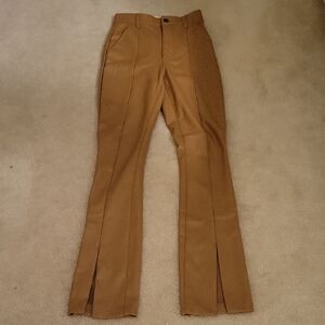 Abercrombie & Fitch Women's Faux Leather Tan Trousers Split Hem Vegan Sz 24 00